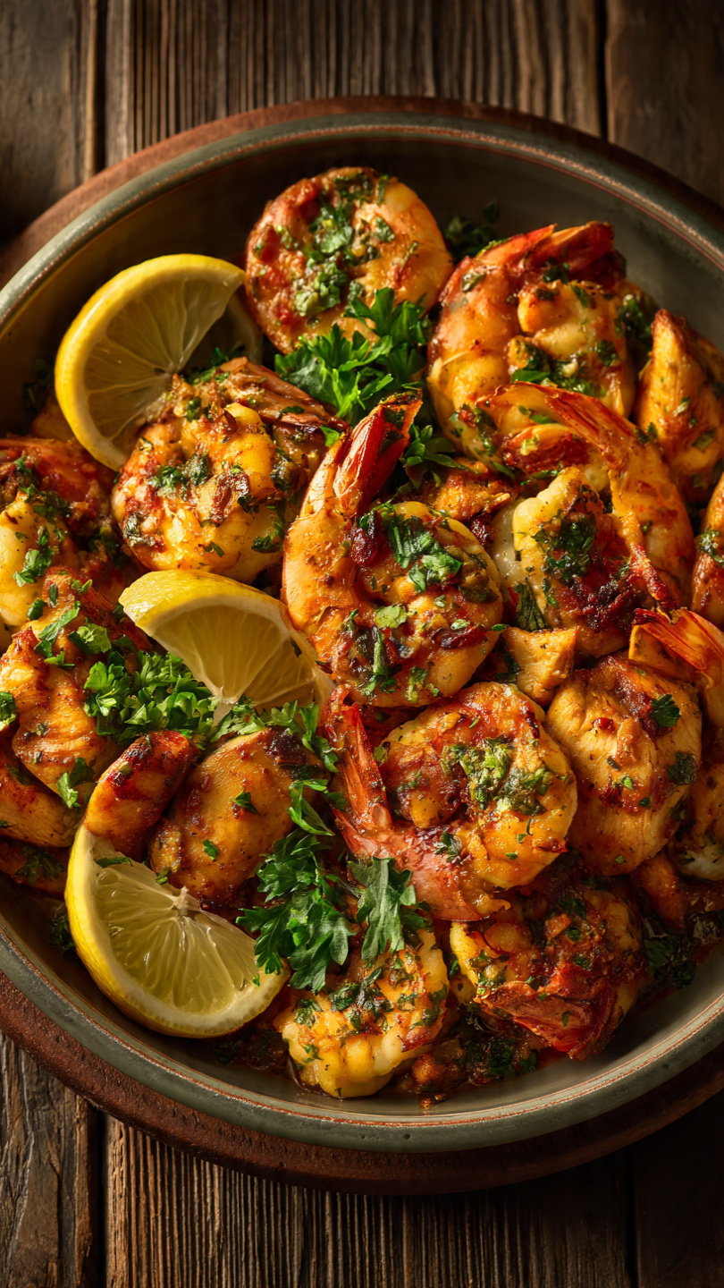 Creamy Shrimp and Chicken Skillet with Spinach